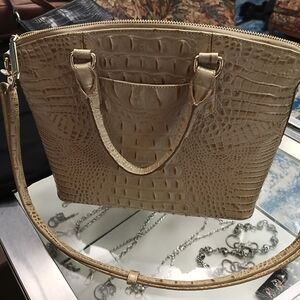 Brahmin Tan Croc-Embossed Satchel